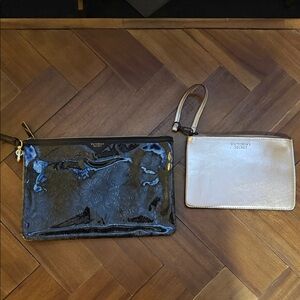 Victoria's Secret Shiny Black and Metallic Gold Pouch Duo